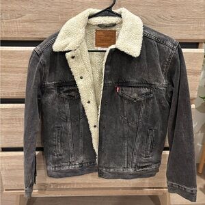 Levi's Black Denim Jacket with Cream Sherpa Lining